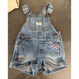 Oshkosh B'gosh Baby Girls 12 Months Denim Jean Overall Shorts Flowers Floral